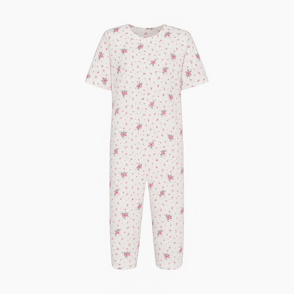 Tuta intera con cerniera posteriore manica Corta e pantalone Corto fantasia Fiorellino  Rosa | Linea Estiva