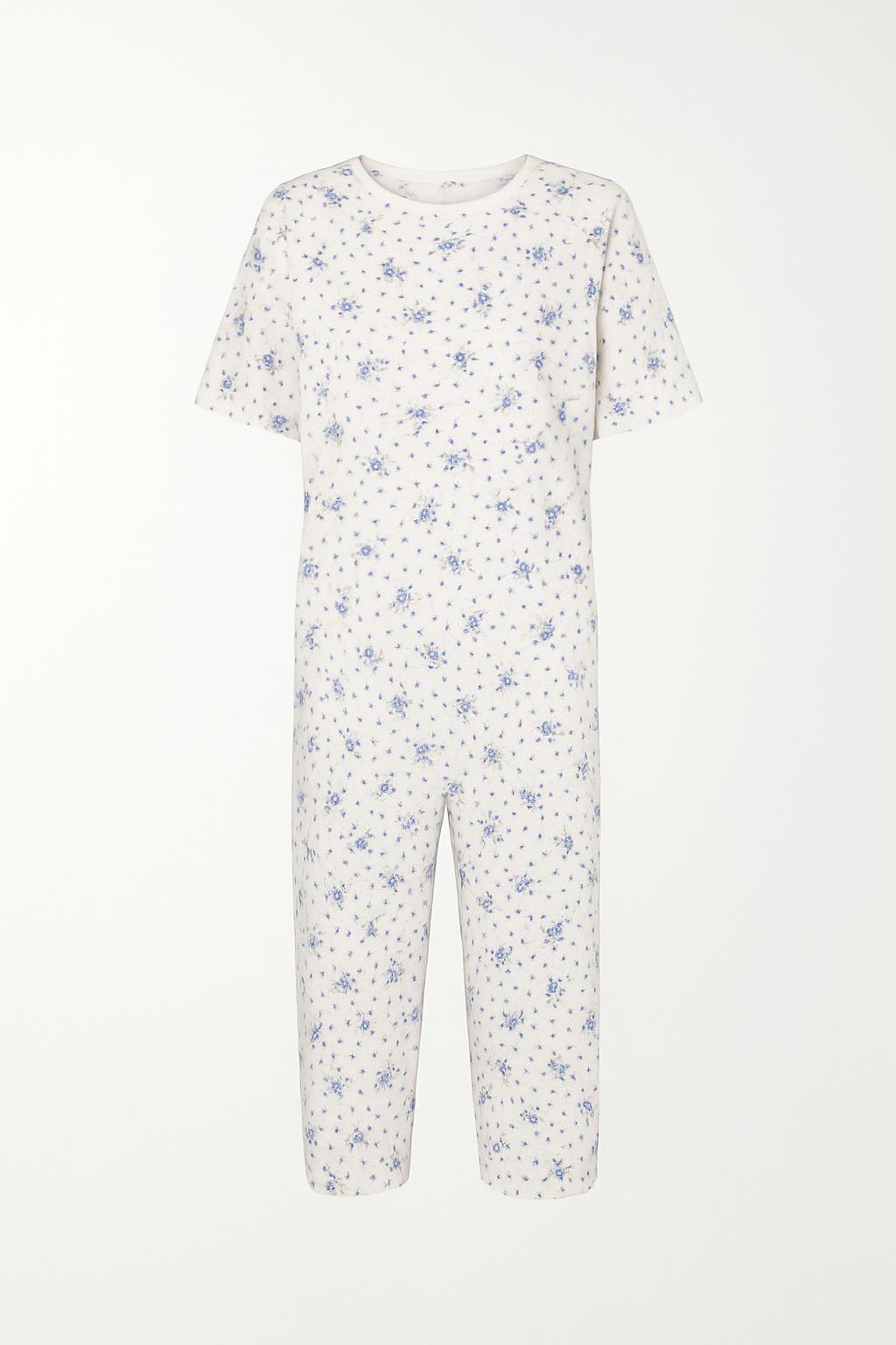 Tuta intera con cerniera posteriore manica Corta e pantalone Corto fantasia Fiorellino  Azzurro | Linea Estiva